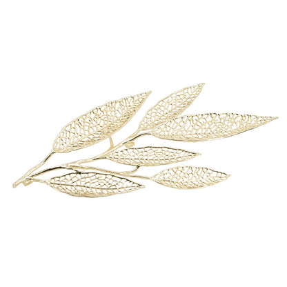 35 Inch Wall Art Decor, Large Carved Leaf Design, Aluminum Gold Finish