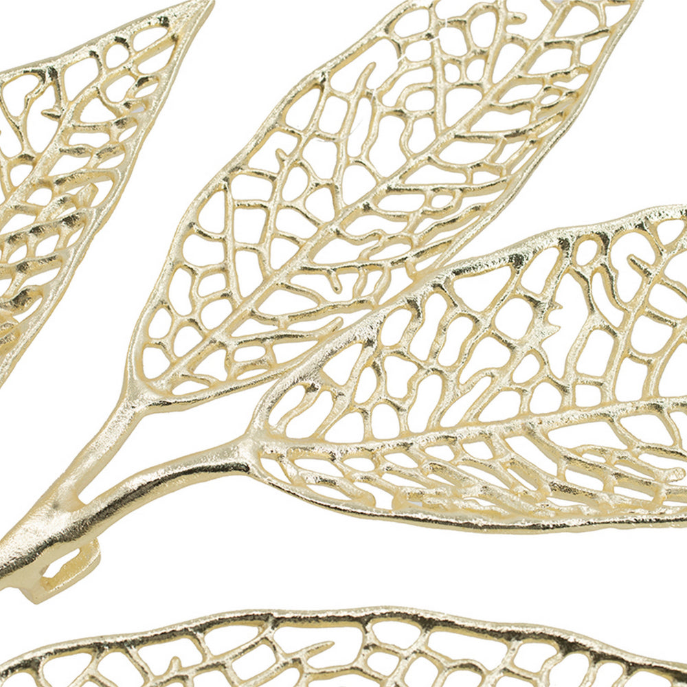 35 Inch Wall Art Decor, Large Carved Leaf Design, Aluminum Gold Finish