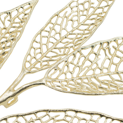 35 Inch Wall Art Decor, Large Carved Leaf Design, Aluminum Gold Finish