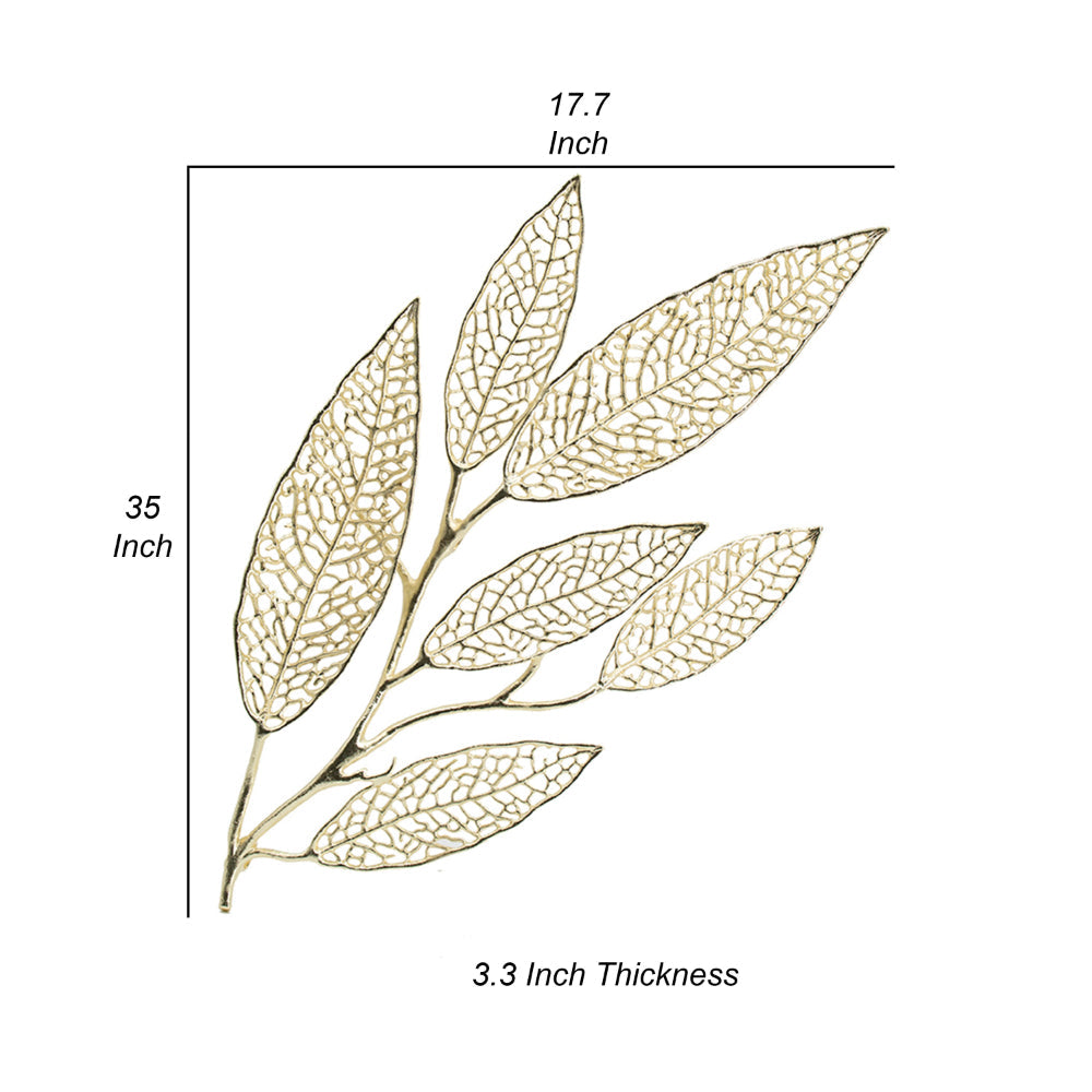 35 Inch Wall Art Decor, Large Carved Leaf Design, Aluminum Gold Finish