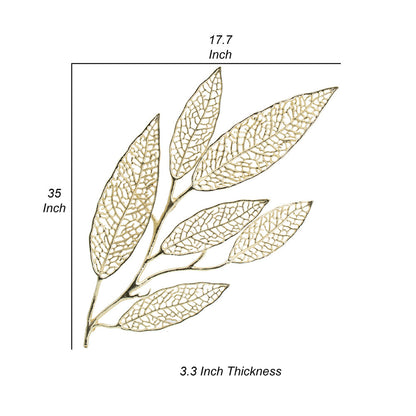 35 Inch Wall Art Decor, Large Carved Leaf Design, Aluminum Gold Finish