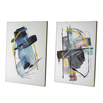 24 x 32 Abstract Wall Art Set of 2, Black and Blue Painting, Silver Wood