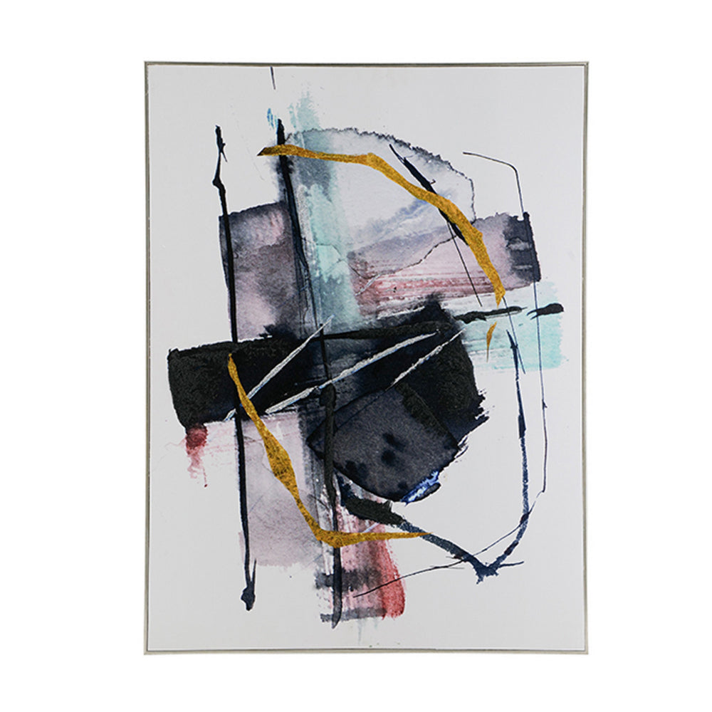 24 x 32 Abstract Wall Art Set of 2, Black and Blue Painting, Silver Wood