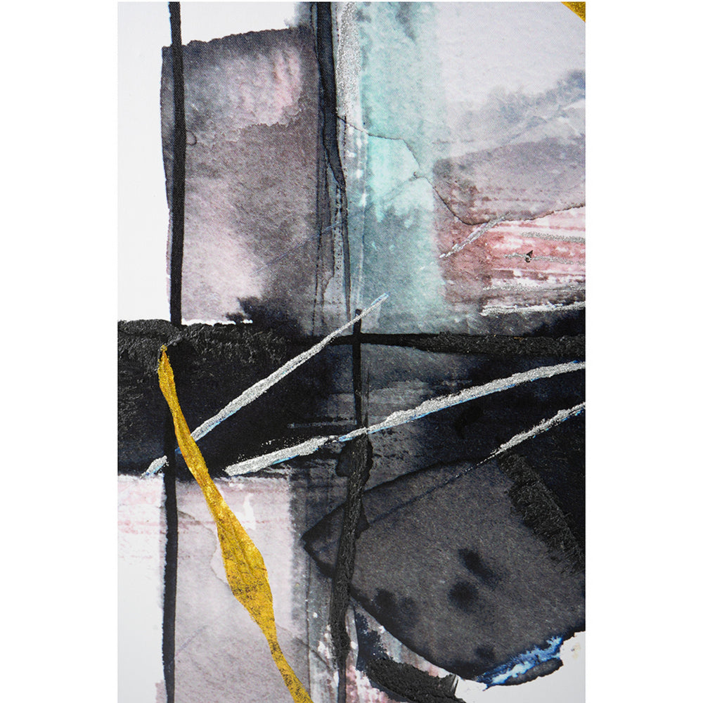 24 x 32 Abstract Wall Art Set of 2, Black and Blue Painting, Silver Wood