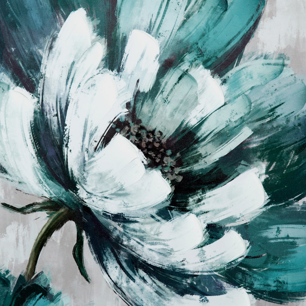 Ayn 24 x 32 Floral Wall Art, Handpainted, Blue, Green, Gray, Wood Frame