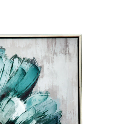 Ayn 24 x 32 Floral Wall Art, Handpainted, Blue, Green, Gray, Wood Frame