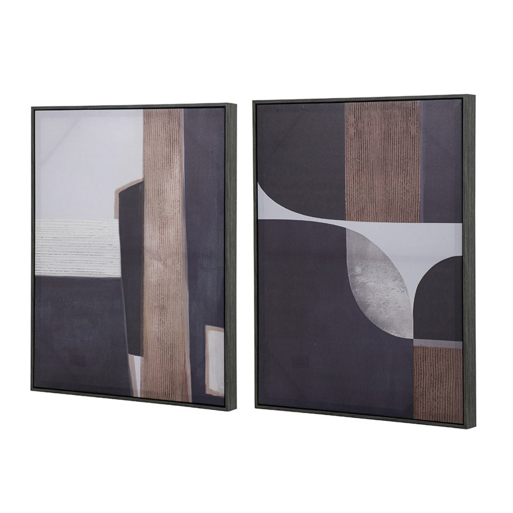 Kni 23 x 28 Set of 2 Gesso Wall Art Prints, Abstract, Black Blue, Wood