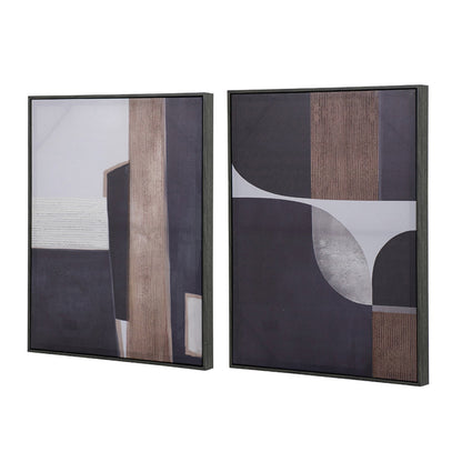 Kni 23 x 28 Set of 2 Gesso Wall Art Prints, Abstract, Black Blue, Wood