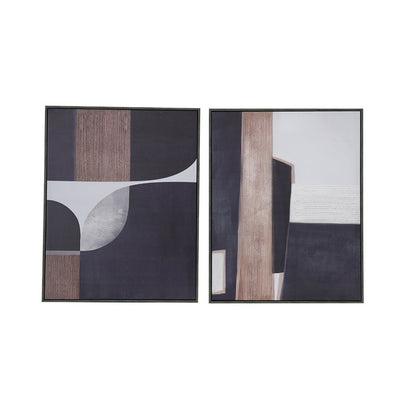 Kni 23 x 28 Set of 2 Gesso Wall Art Prints, Abstract, Black Blue, Wood