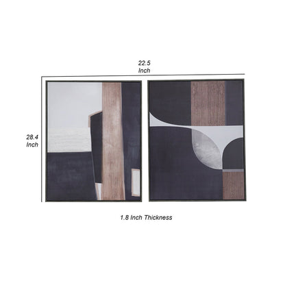 Kni 23 x 28 Set of 2 Gesso Wall Art Prints, Abstract, Black Blue, Wood