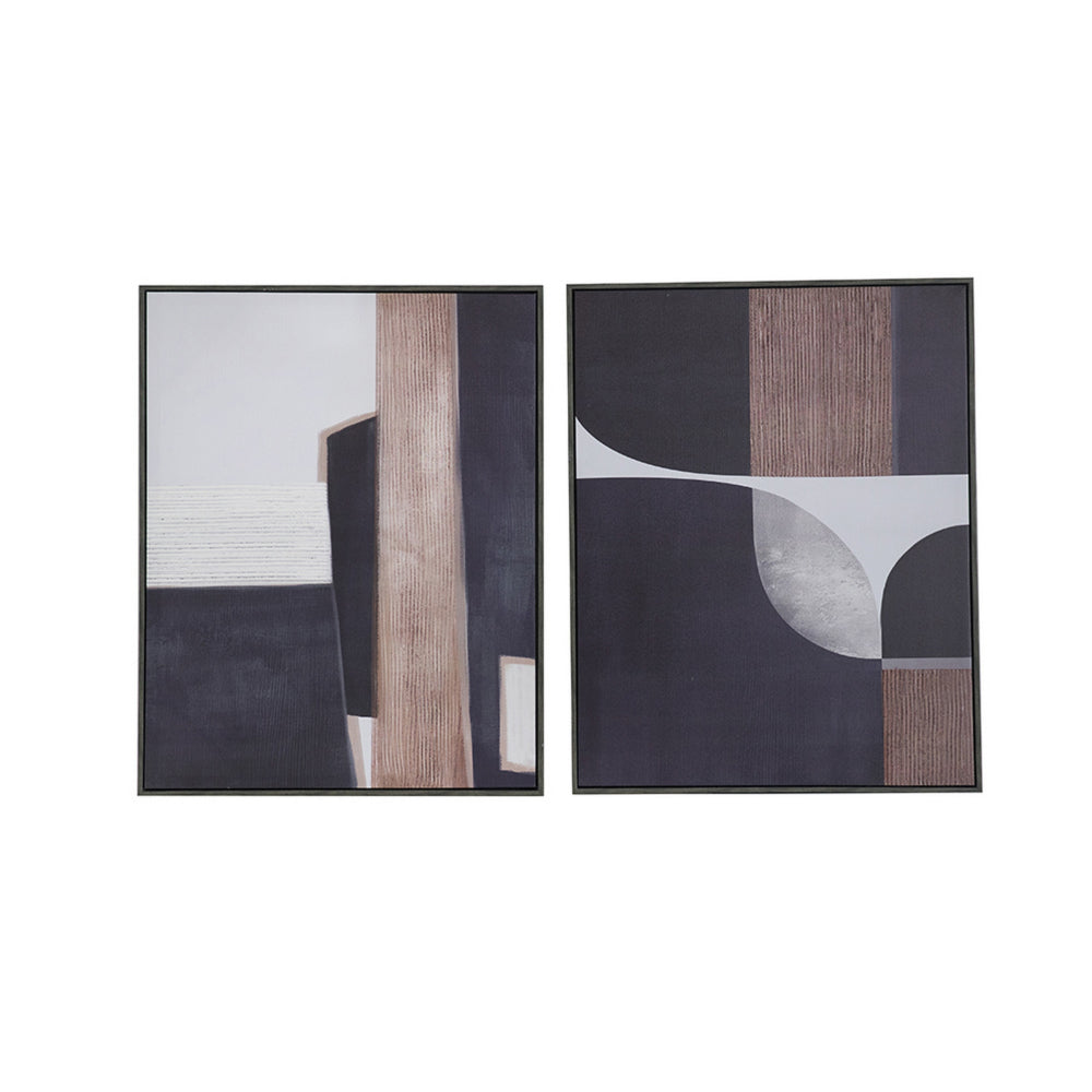 Kni 23 x 28 Set of 2 Gesso Wall Art Prints, Abstract, Black Blue, Wood