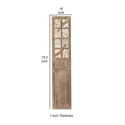 Hry 73 Inch Decorative Wood Panel, Tile Accents with Floral Leaf, Brown