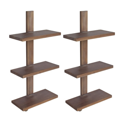 Firy 37 Inch Set of 2 Hanging Shelves, 3 Tiers, Natural Waru Wood Finish