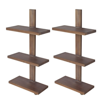 Firy 37 Inch Set of 2 Hanging Shelves, 3 Tiers, Natural Waru Wood Finish