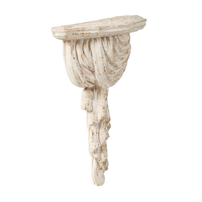 Siry 14 Inch Antique Wall Shelf Plaque, Vintage Carved, White Magnesium