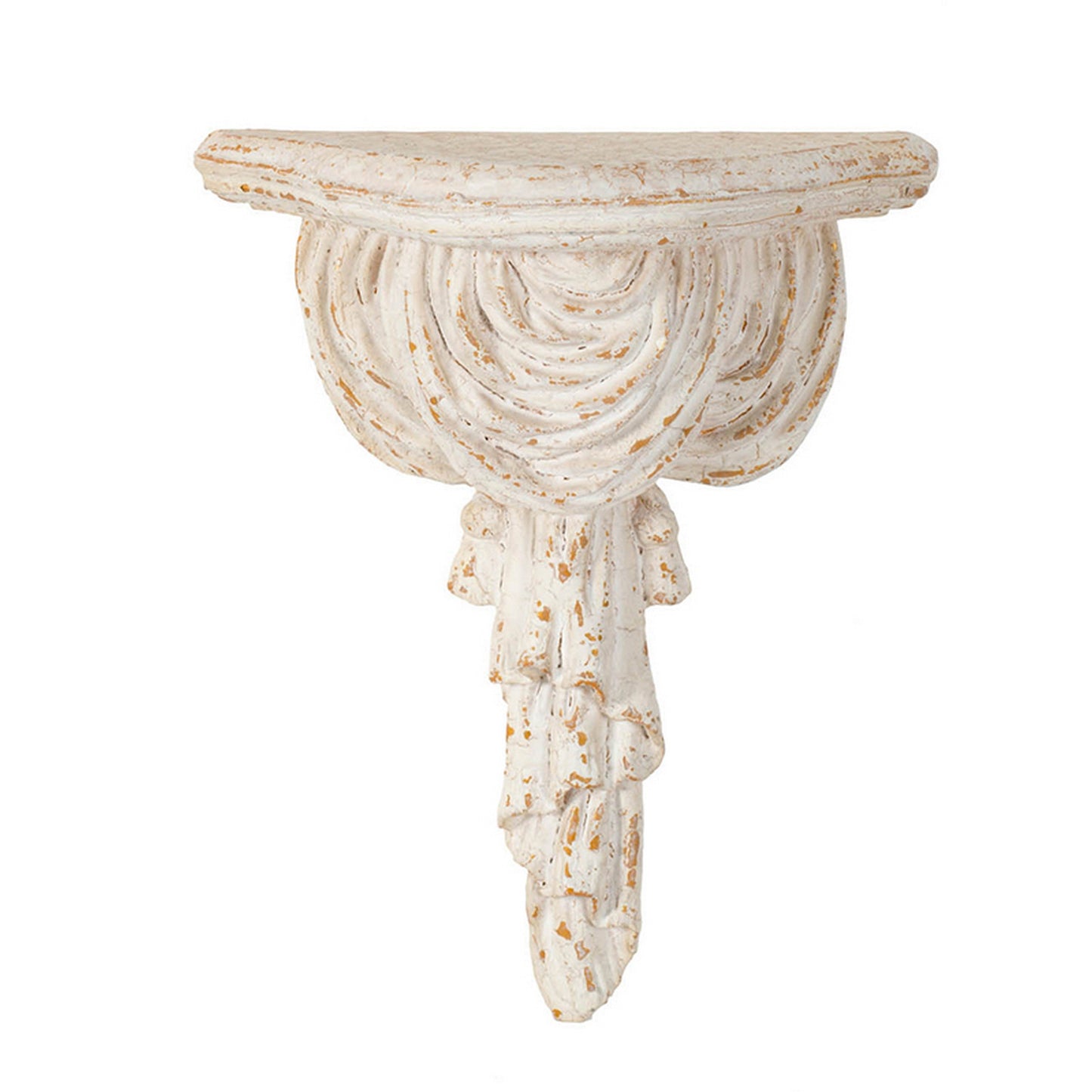 Siry 14 Inch Antique Wall Shelf Plaque, Vintage Carved, White Magnesium