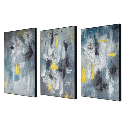 24 x 40 Set of 3 Framed Wall Art, Abstract Modern Style, Gold, Blue