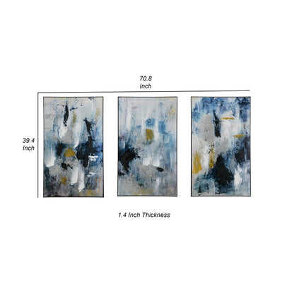 24 x 40 Set of 3 Framed Wall Art, Abstract Modern Style, Gold, Blue