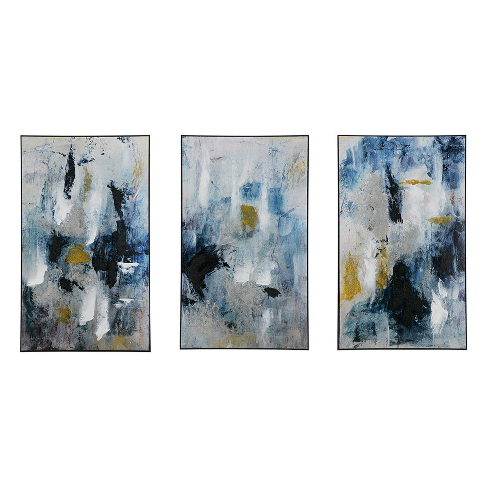 24 x 40 Set of 3 Framed Wall Art, Abstract Modern Style, Gold, Blue