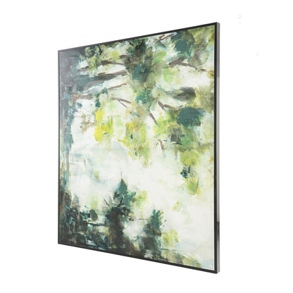 35 x 47 Framed Wall Art, Forest Watercolor Landscape, Modern Green, White