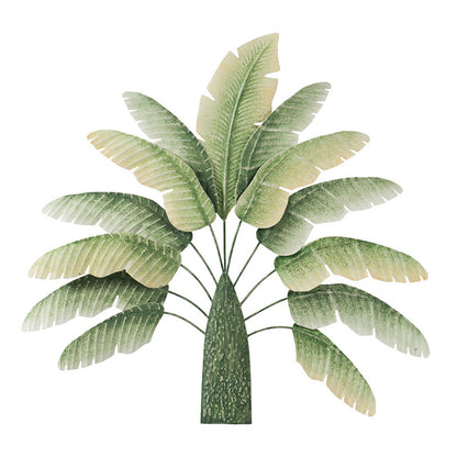 32 Inch Metal Banana Leaf 3D Wall Decoration, Green and White Tones