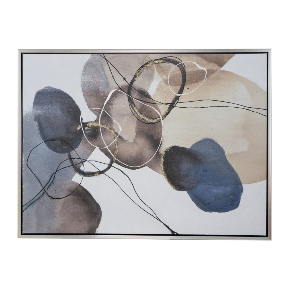 35 x 47 Framed Wall Art, Landscape Abstract Watercolor, Modern White, Blue
