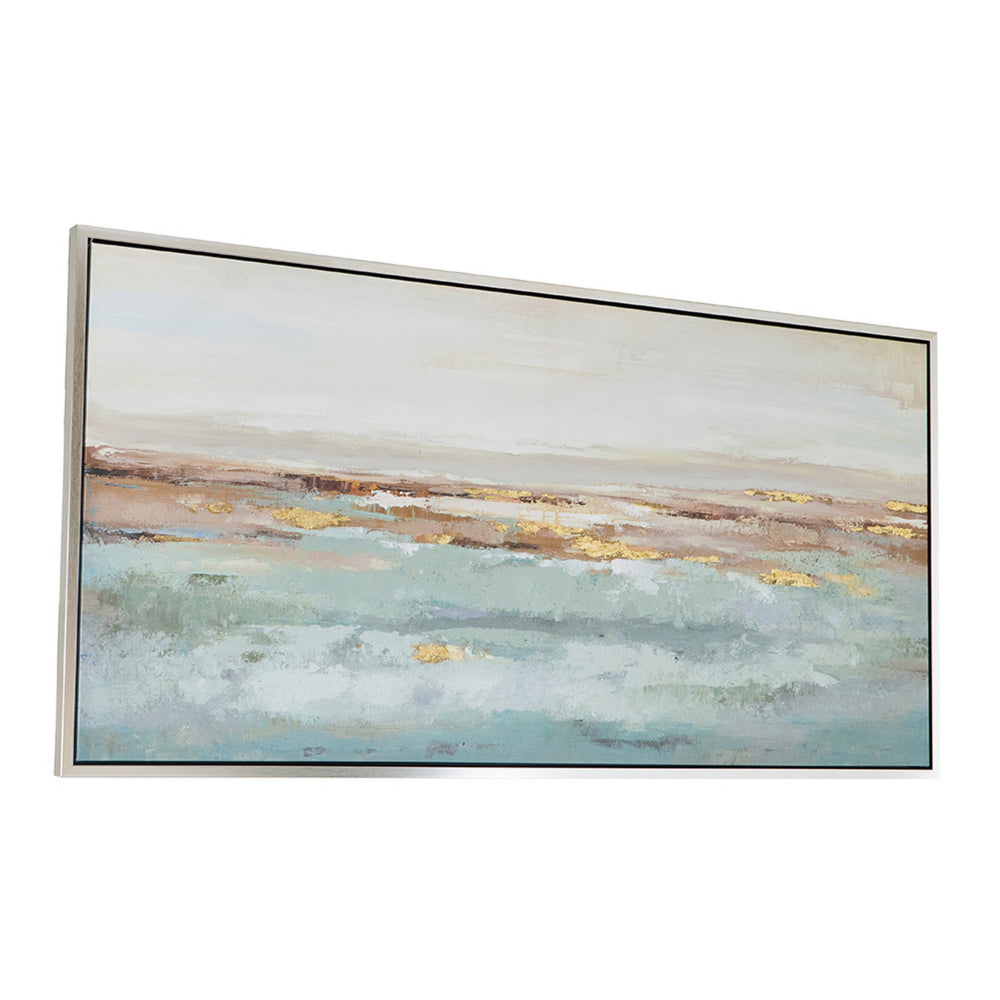 30 x 59 Framed Wall Art, Abstract Ocean Oil Painting, Modern White Blue