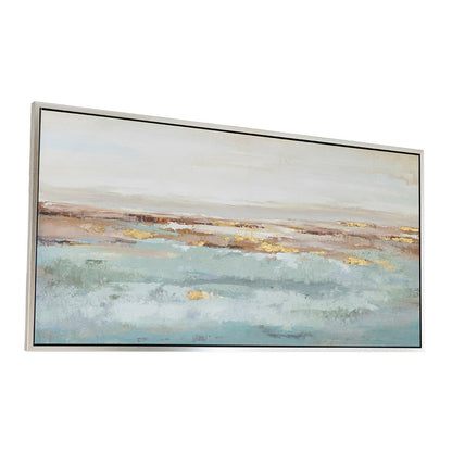 30 x 59 Framed Wall Art, Abstract Ocean Oil Painting, Modern White Blue
