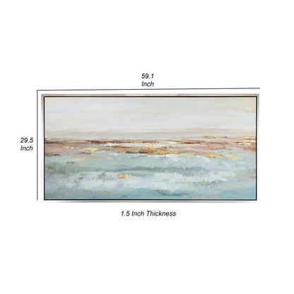 30 x 59 Framed Wall Art, Abstract Ocean Oil Painting, Modern White Blue