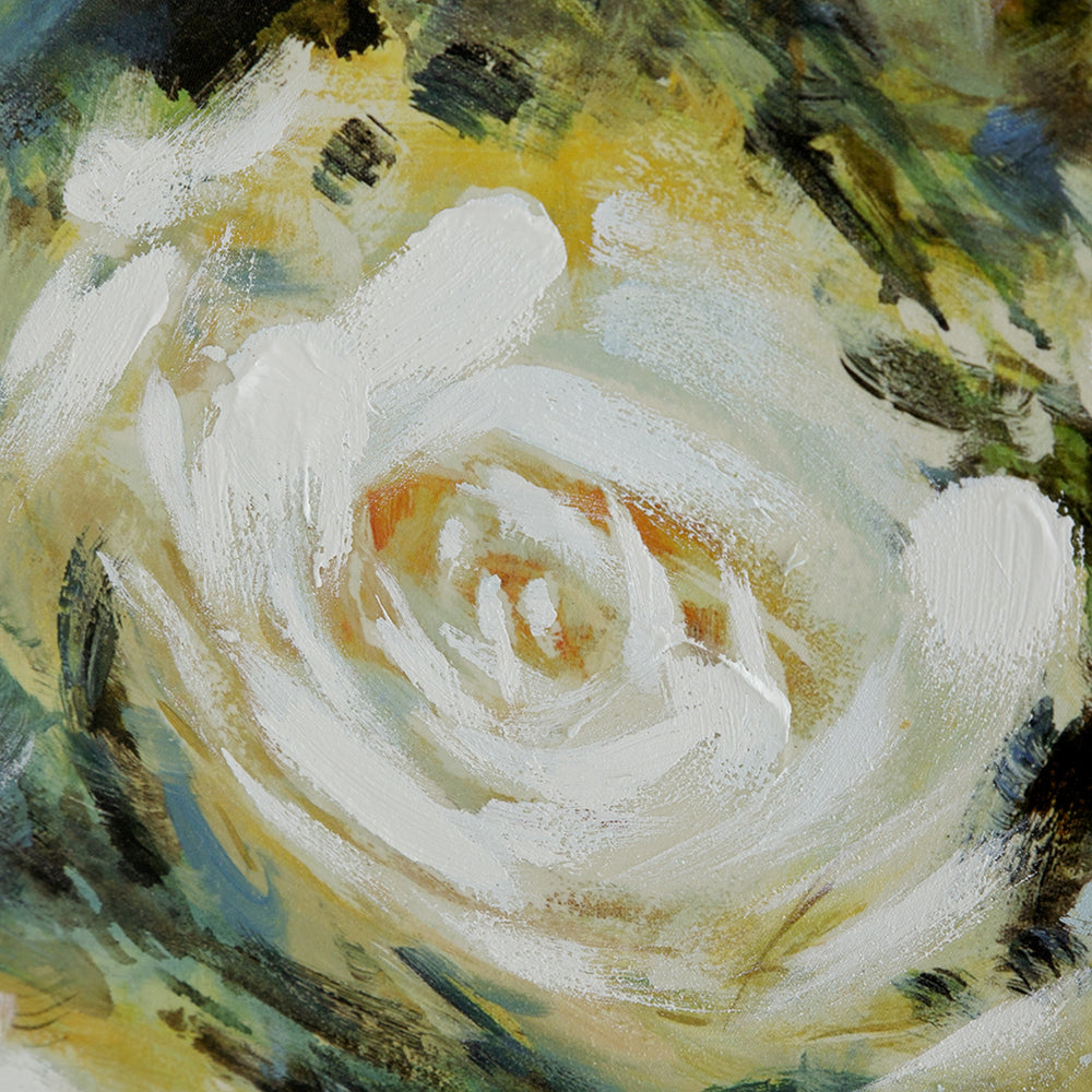 39 x 39 Framed Wall Art, Dreamy Floral Hand Painting, Black, Green, White
