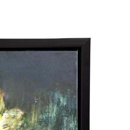 39 x 39 Framed Wall Art, Dreamy Floral Hand Painting, Black, Green, White