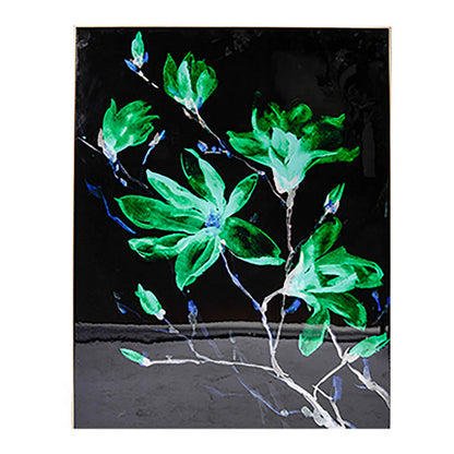 32 x 47 Set of 2 Framed Wall Art, Flower Print, Modern Style, Black, Green