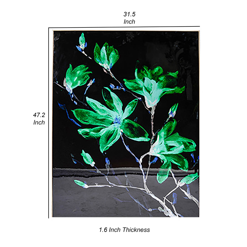 32 x 47 Set of 2 Framed Wall Art, Flower Print, Modern Style, Black, Green