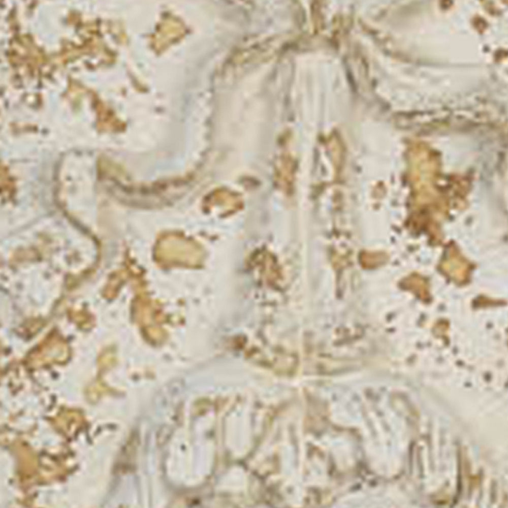 84 Inch Tall Lion Sculptural Wall Decor, Gold Accents, Antique White Finish