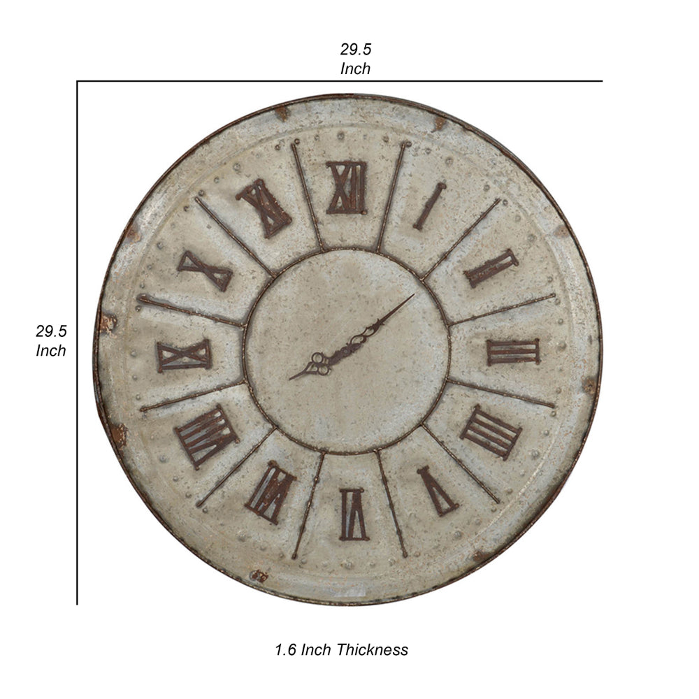 Vas 30 Inch Round Clock, Classic Vintage Style, Matted Bronze Tin Tone