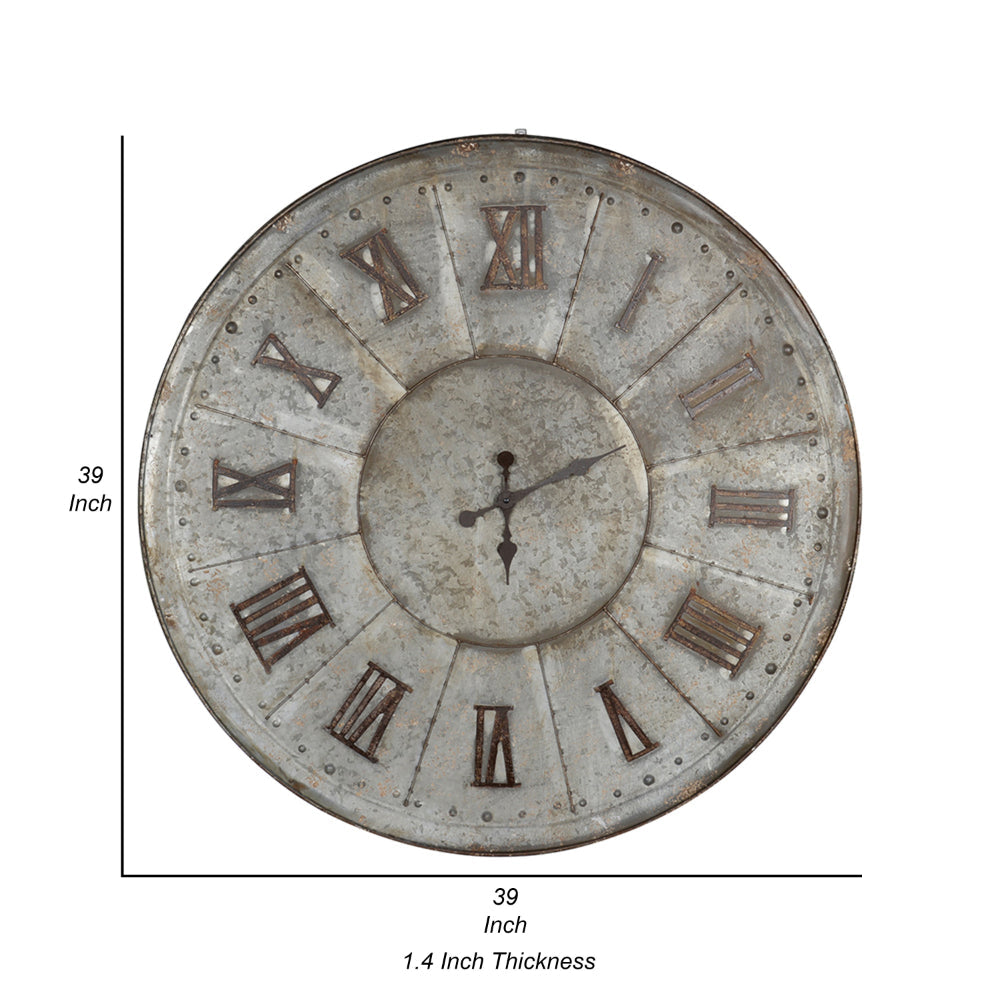Vas 39 Inch Round Clock, Oversized Vintage Style, Matted Bronze Tin Tone
