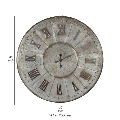 Vas 39 Inch Round Clock, Oversized Vintage Style, Matted Bronze Tin Tone