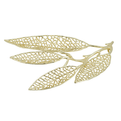 18 Inch Set of 2 Wall Art Decor Pieces, Leaf Design, Modern Gold Finish