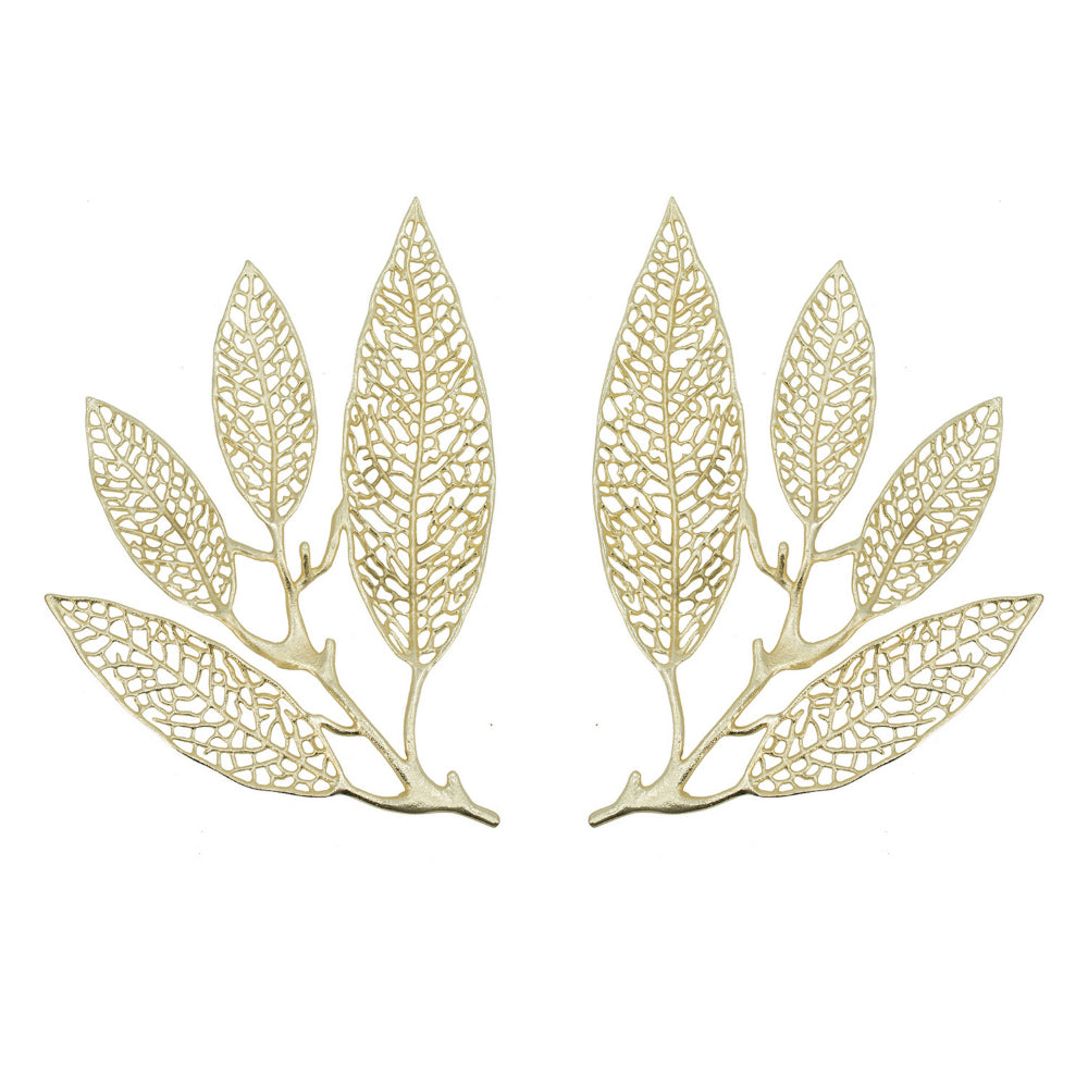 18 Inch Set of 2 Wall Art Decor Pieces, Leaf Design, Modern Gold Finish
