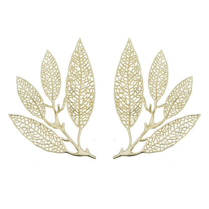 18 Inch Set of 2 Wall Art Decor Pieces, Leaf Design, Modern Gold Finish