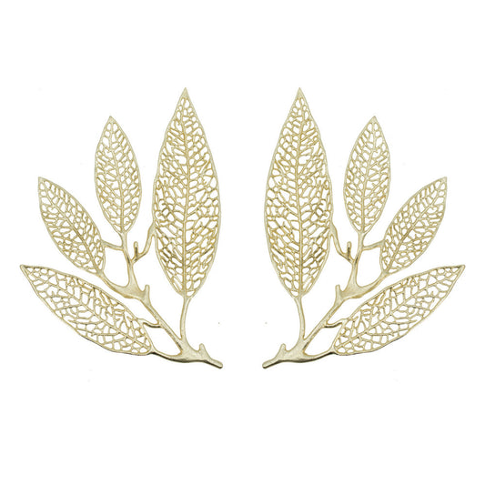 18 Inch Set of 2 Wall Art Decor Pieces, Leaf Design, Modern Gold Finish