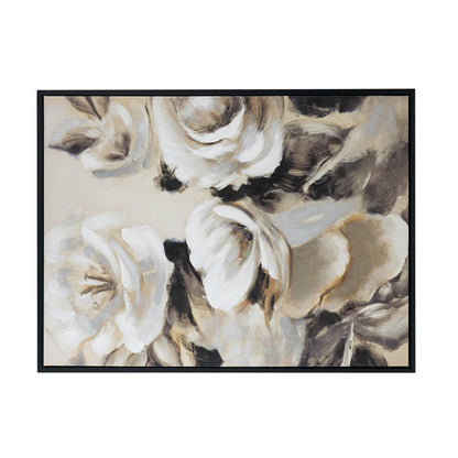 35 x 47 Framed Wall Art, Flower Print, Modern Style, Beige, Black, White