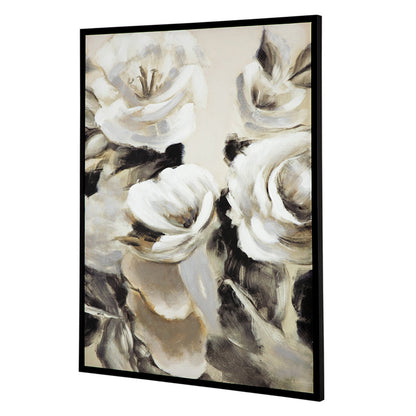 35 x 47 Framed Wall Art, Flower Print, Modern Style, Beige, Black, White