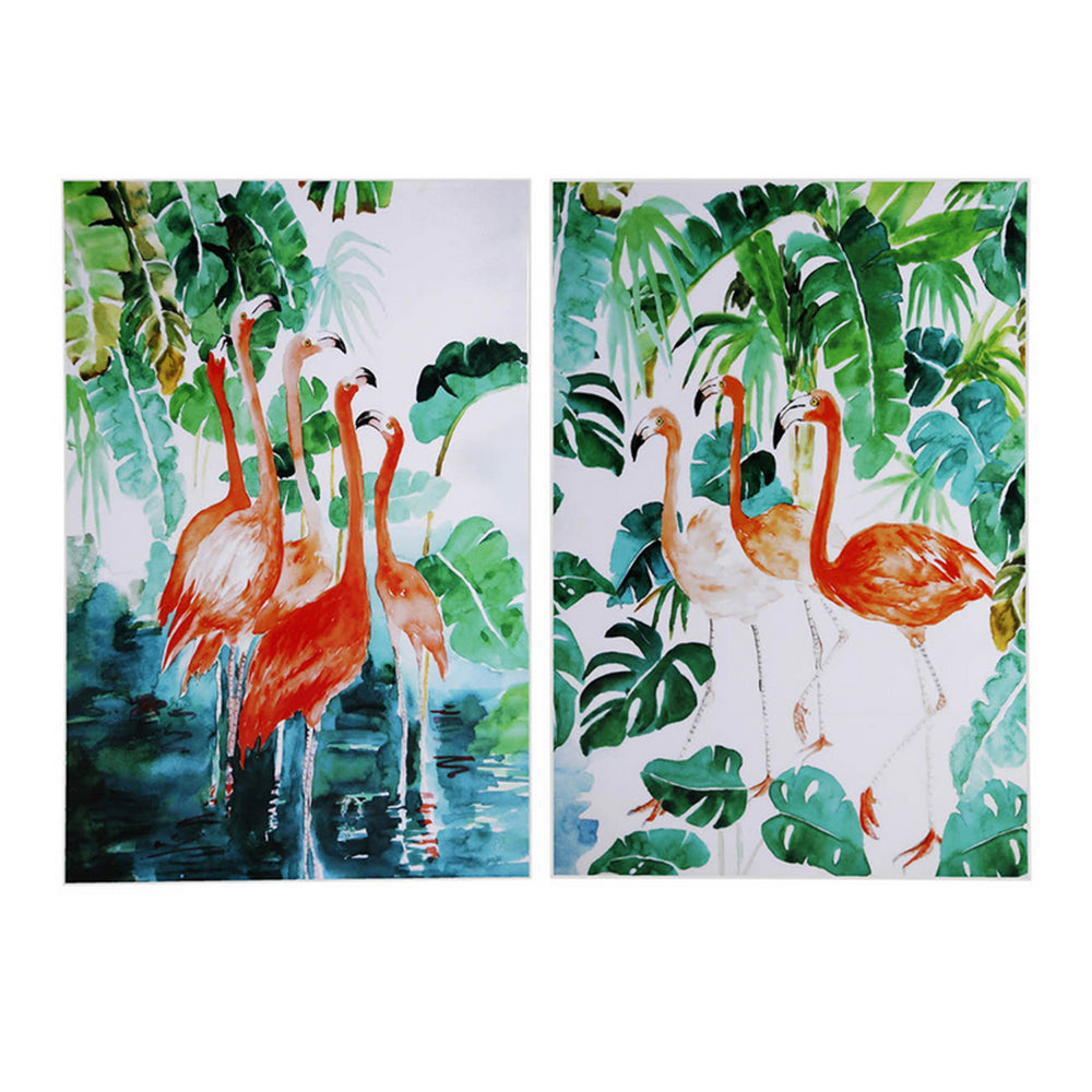32 x 48 Set of 2 Framed Wall Art, Botanical Flamingo Print, Green, White