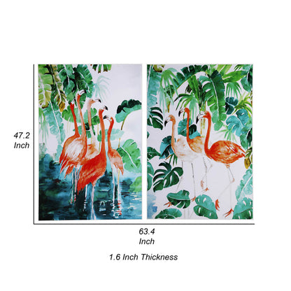32 x 48 Set of 2 Framed Wall Art, Botanical Flamingo Print, Green, White