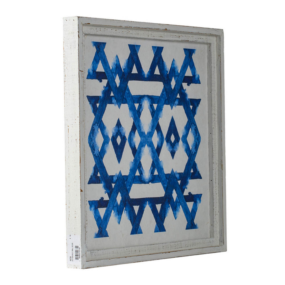 17 x 17 Set of 2 Framed Wall Art, Geometric Print, Modern, White, Blue