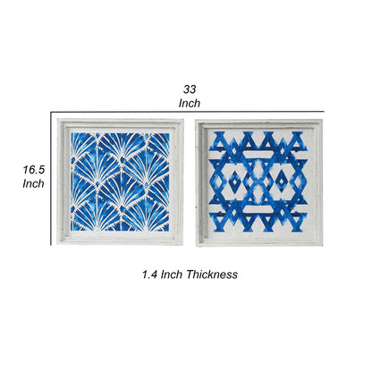 17 x 17 Set of 2 Framed Wall Art, Geometric Print, Modern, White, Blue