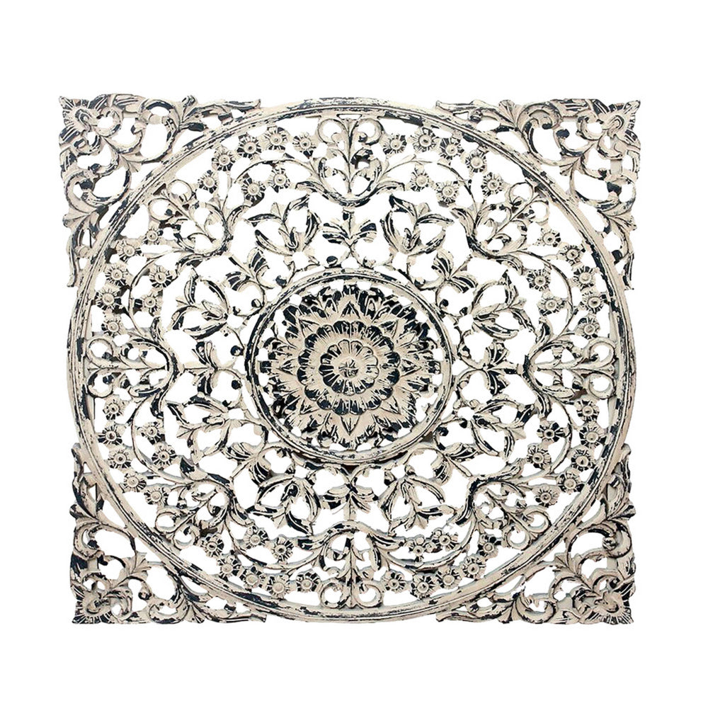 36 x 36 Decorative Wood Wall Panel, Intricate Carved Design, Silver Finish