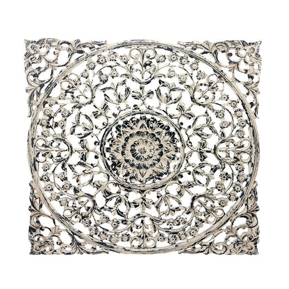 36 x 36 Decorative Wood Wall Panel, Intricate Carved Design, Silver Finish