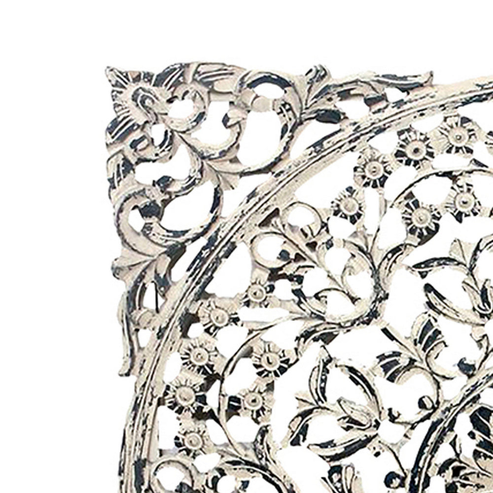 36 x 36 Decorative Wood Wall Panel, Intricate Carved Design, Silver Finish